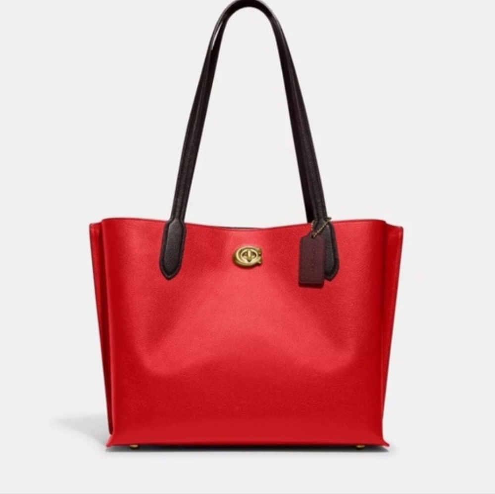 Elegant Coach Willow Red Tote with Black Accents